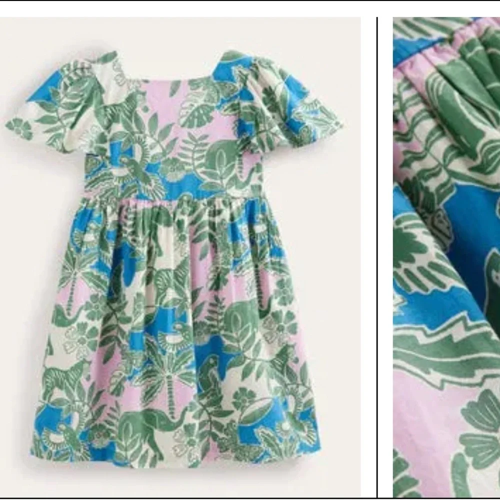 Mini Boden‎ Flutter Sleeve Tropical Printed Dress Girls Sz 9-10